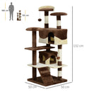 Albero Tiragraffi per Gatti in Peluche e Sisal con Cucce e Pallina Caffè e Crema 50x50x132 cm 