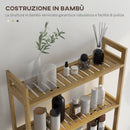 Mobile Sopra WC Salvaspazio a 3 Ripiani Aperti a Doghe 68x20x165 cm in Bambù 