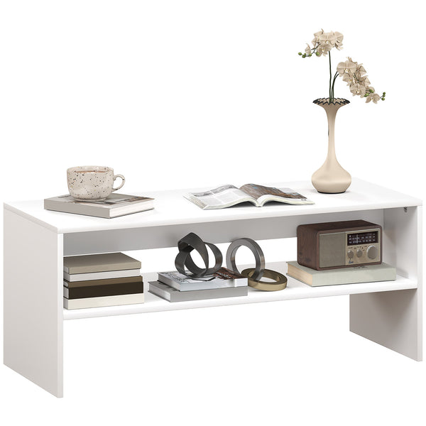Tavolino da Caffè Moderno 100x40x41,5 cm a 2 Livelli con Vani a Giorno in Legno Bianco prezzo