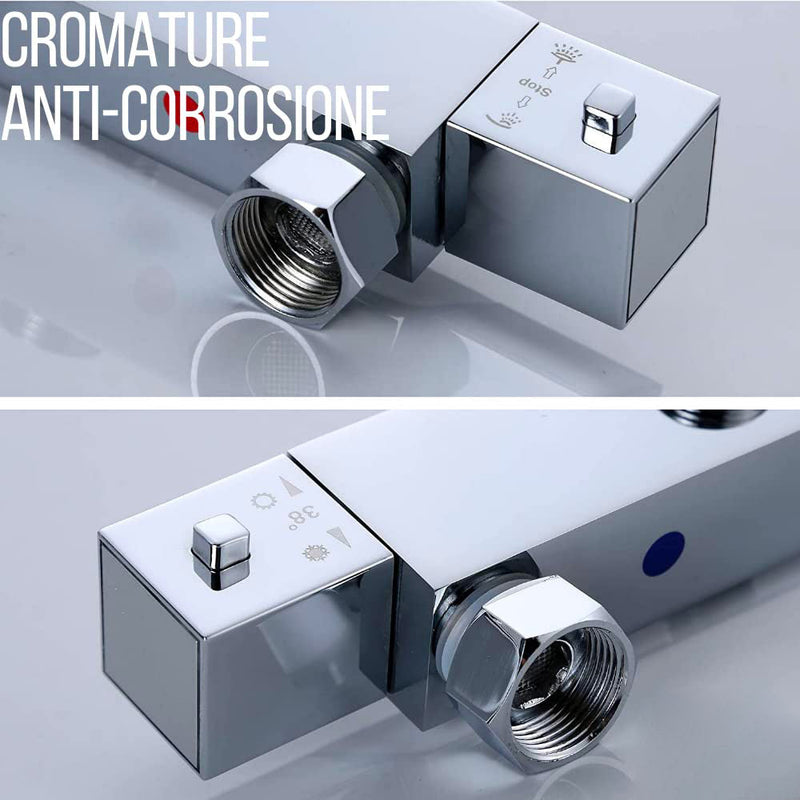 Set Colonna Doccia H80/120 cm Soffione Doccia e Laccio in Acciaio Inox Cromato