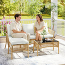 Set 3 Pezzi da Giardino con Divanetto Chaise Longue e Tavolino da Caffè in Acciaio e Rattan PE Crema      