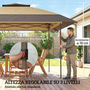 Gazebo Pieghevole 400x400x287 cm con 4 Zanzariere Laterali Doppio Tetto e Sacchi di Sabbia Cachi e Marrone      