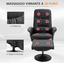 Poltrona Massaggiante con Pouf Poggiapiedi Reclinabile a 145° con Seduta Girevole e 10 Punti Massaggio Nero      