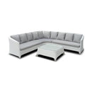 Set Salotto da Giardino in PVC Rattan Divano 6 Posti e Tavolino Taddei Naos Bianco