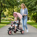 Triciclo per Bambini 6 in 1 con Maniglione di Spinta e Sedile Girevole 111,5x52x98 cm Rosa      