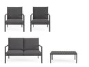 Set 4 Pezzi Salotto da Giardino con Divano 2 Poltrone e Tavolino in Alluminio e PP Konnor Antracite 