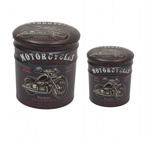 prezzo Set 2 Pouf Round Container in Black Moto MDF