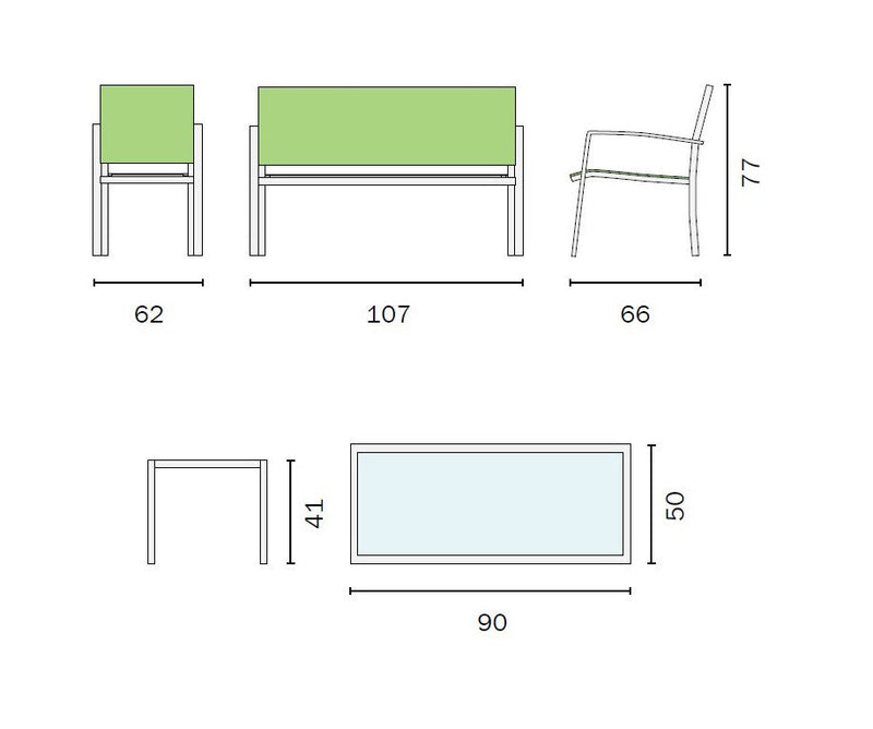 Set da Giardino Divano Poltrone e Tavolino in Metallo Vandi 