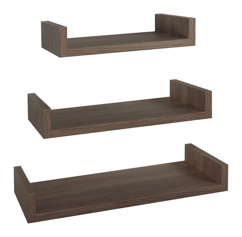 Set 3 Mensole da Parete 60-50-40x23,7x8 cm in Fibra di Legno Calamita Maxi  Noce