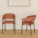 Set 2 Sedie da Pranzo Imbottite e Monoblocco 59x56x78 cm in Tessuto Effetto Lino e Acciaio Arancione