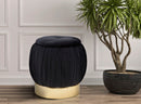 Puff Contenitore Paris Nero Ø41x41 cm in Legno Spugna e Poliestere Nero e Oro