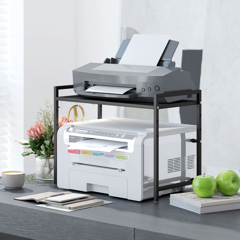 Mensola Porta Microonde Estensibile a 2 Livelli 39,5-64x32x47,5 cm in Metallo Nero   