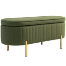 Panca Contenitore Ovale 108x44x43,5 cm da 72L in Tessuto Effetto Velluto Verde  