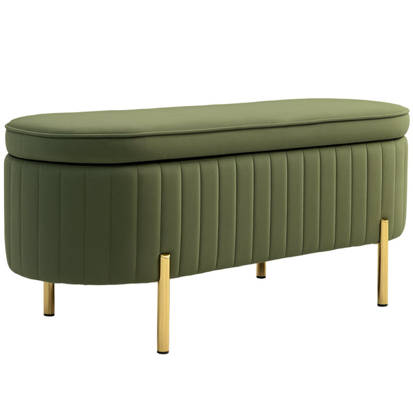 Panca Contenitore Ovale 108x44x43,5 cm da 72L in Tessuto Effetto Velluto Verde acquista