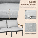 Set da Giardino Divano 2 Poltrone e Tavolino in Alluminio Grigio Chiaro