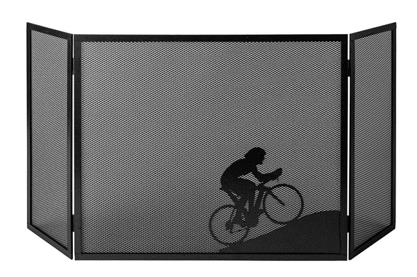 sconto Parascintille per Camino a 3 Ante Design Ciclista 20+60+20x50 cm in Ferro Verniciato Grigio Martellato