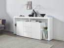 Credenza con 2 Ante 3 Cassetti e Ripiani in Vetro a Giorno 180x40x80 cm Essential 2A 3C Bianco Lucido  