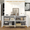 Credenza Moderna 4 Ante con Chiusura Ammortizzata e Mensole Regolabili 140x40x75 cm in Truciolato e Metallo Bianco e Oro