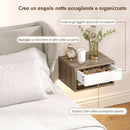 Set 2 Comodini Sospesi 37x32x21 cm con LED RGB Integrati e Regolabili con APP Cassetto e Ripiano in Melamina Bianco e Color Legno      