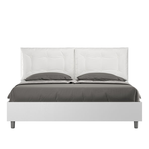 Letto Matrimoniale con Alzata Comoda Struttura Bianco Frassico con Cuscini in Similpelle Annalisa Bianco Varie Misure sconto