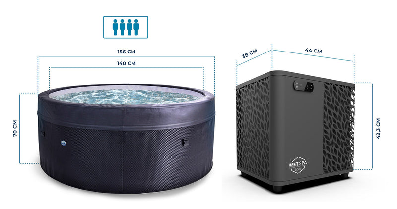 Vasca Idromassaggio Bagno di Ghiaccio da 3°C a 42°C Ø156x70 cm con Mobili 5kW NetSpa Ice Grigia