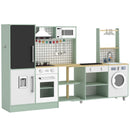 Cucina per Bambini 3-8 Anni 160x32x97,5 cm con Piano Girevole Fornelli Luci e Suoni Forno e Microonde in MDF e Legno di Pino Verde Chiaro      