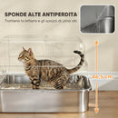 Lettiera per Gatti Chiusa da 52L con Coperchio Ribaltabile Doppia Porta Paletta in Acciaio Inox Nero      