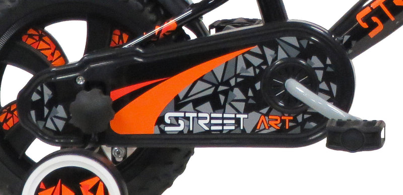 Bicicletta per Bambino 12" 2 Freni Gomme in EVA Street Art Nero/Arancione