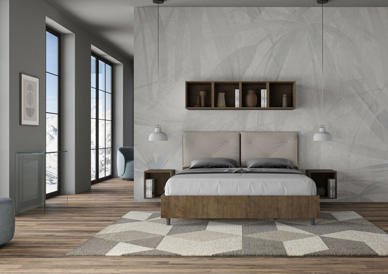 Letto Matrimoniale con Alzata Comoda Struttura Noce con Cuscini in Similpelle Appia Tortora Varie Misure