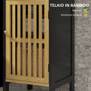 Mobiletto Bagno con Ripiano Aperto e Armadietto 32x30x90,5 cm in MDF e Bambù Nero e Color Legno