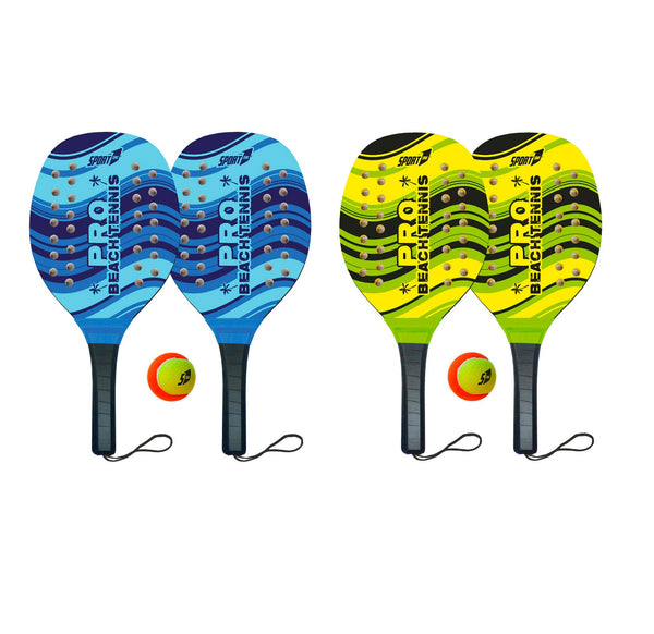 Coppia di Racchettoni da Spiaggia in Legno con Pallina Professionale Blu o Giallo online