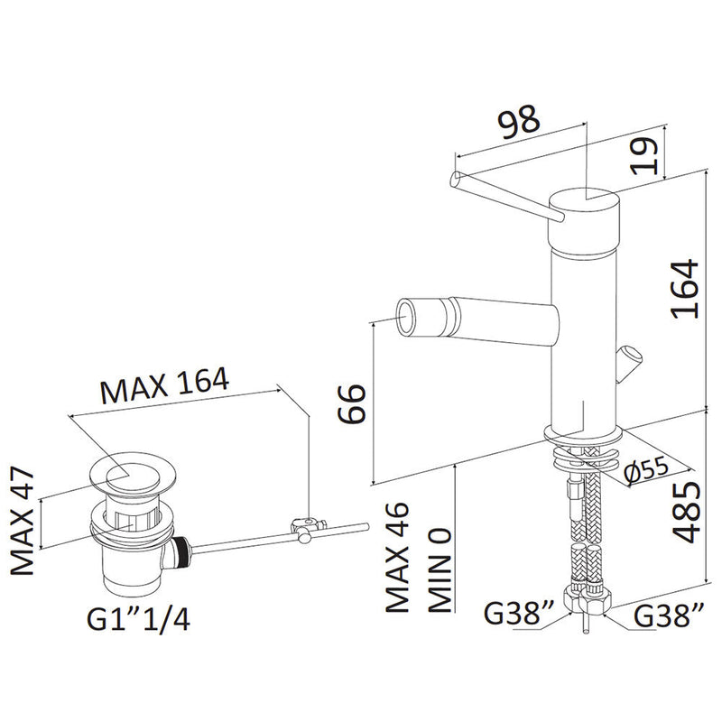 Rubinetto Miscelatore Monocomando Bidet in Ottone Mariani Hermes Cromato