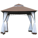 Gazebo da Giardino 3x3m con Zanzariera in Metallo e Poliestere Marrone e Bianco