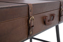 Console Travel Coppia con Contenitore 90x40x78,5-80x35x53,5 cm Legno e Ferro e PU Marrone