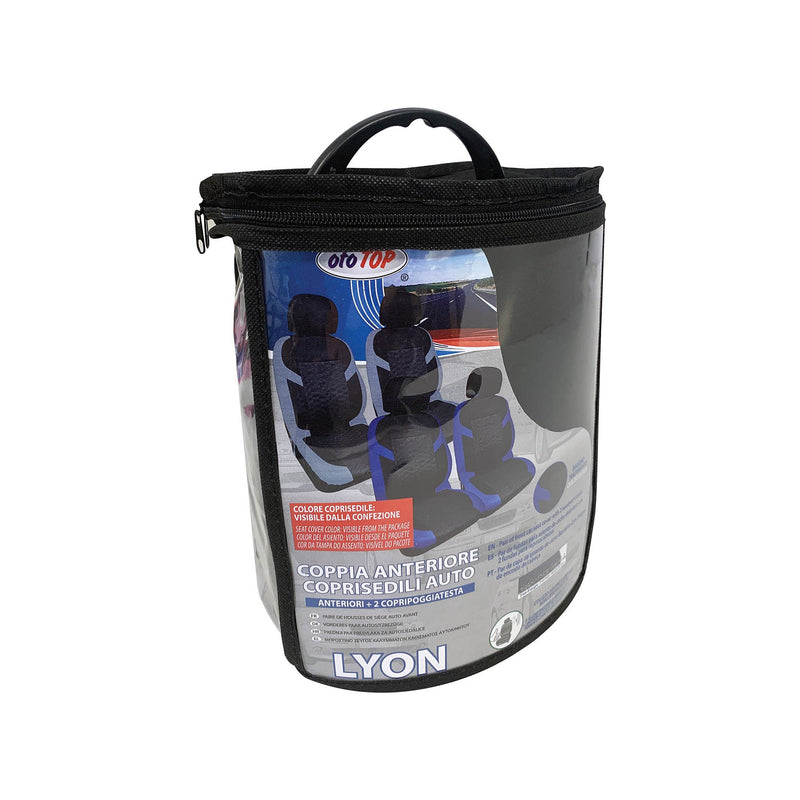 Coppia di Coprisedili Anteriori Universali in Poliestere e Spugna Lyon Blu