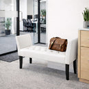 Panca Fondoletto Ingresso 111x40x60 cm con Piedi in Legno e Rivestimento Ecopelle Bianco     