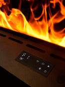 Camino Elettrico a Vapore Acqueo con Fiamme 3D con Bruciatore a Incasso 120x21,5x24 cm DFVAPO120 Pannello Digitale e Fiamme Multicolor in Acciaio e Alluminio Nero