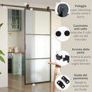Kit Porta Scorrevole 200x40x0,6 cm con Binari Fermi e Guide in Acciaio Nero  