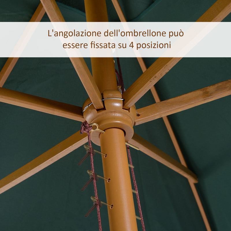 Ombrellone da Giardino 2x3 m Palo Ø38 mm in Legno Verde 