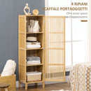Mobile Bagno Stretto 40x30x140 cm Salvaspazio con 4 Ripiani e Porta a Doghe in Bambù Naturale      