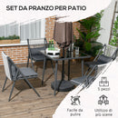 Set Tavolo con Piano in Vetro e 4 Sedie da Giardino in Alluminio e Poliestere Grigio Scuro