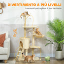 Albero Tiragraffi per Gatti 60x35x134 cm con Casetta Trespolo Piattaforme e 4 Topolini Appesi in Truciolato e Sisal Beige      