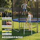 Trampolino Ø244 x 240A cm Rete di Protezione e Scala per Accesso in Acciaio e PP Blu      