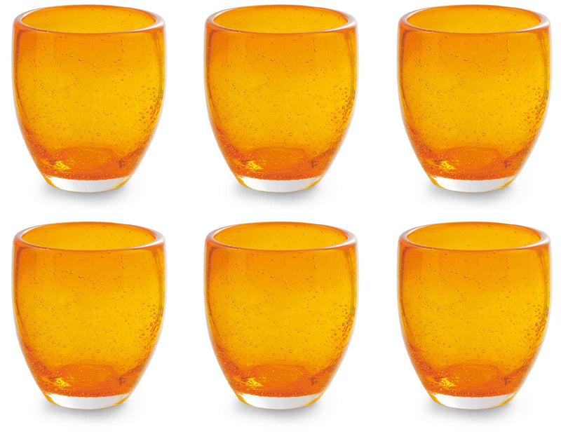 Set 6 Bicchieri Ø7,3x10 cm in Vetro Soffiato Villa d'Este Home Tivoli Acapulco Arancioni