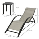 Set di 2 Lettini Prendisole 59x169x66 cm e Tavolino con Piano in Vetro Grigio      