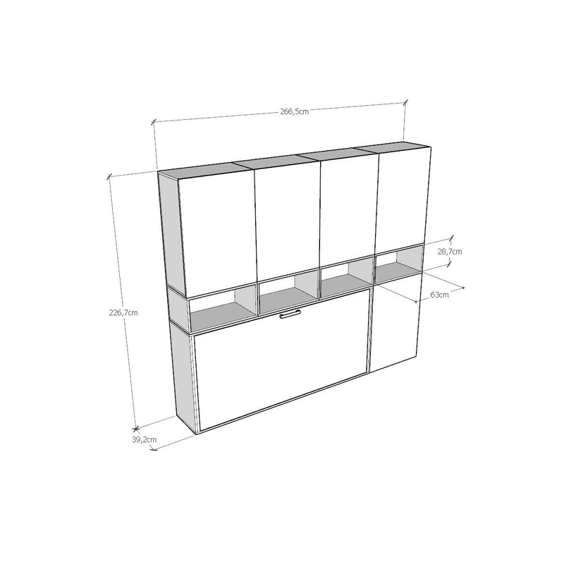 Letto Singolo a Scomparsa Composizione C Kando H226,7 Bianco Frassino 