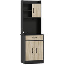 Mobile Alto Cucina Credenza Moderna 60x40x180 cm con Mensola e Foro Passacavi Rivestimento in Melamina Nero e Color Legno