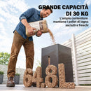 Contenitore per Pellet 30 kg 36,5x36,5x61,5 cm con Coperchio Ruote e Setaccio in Acciaio Laminato a Freddo Nero      
