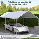 Copertura di Ricambio 600x300 cm Anti-UV per Carport Auto con Corde Elastiche in PE Bianco      