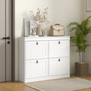Scarpiera Salvaspazio Slim 105x24x82,5 cm con 4 Ante a Ribalta Ripiani Regolabili e Maniglia per 10-20 Paia in MDF Bianco      